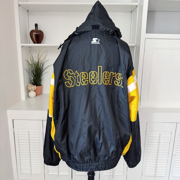 Vintage 90s Starter Black and Gold Steelers Windbreaker Track Jacket Size XL - Picture 4 of 6